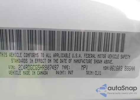 2017 Dodge Grand Caravan Sxt из США, поврежденный, VIN 2C4RDGCG5HR807497